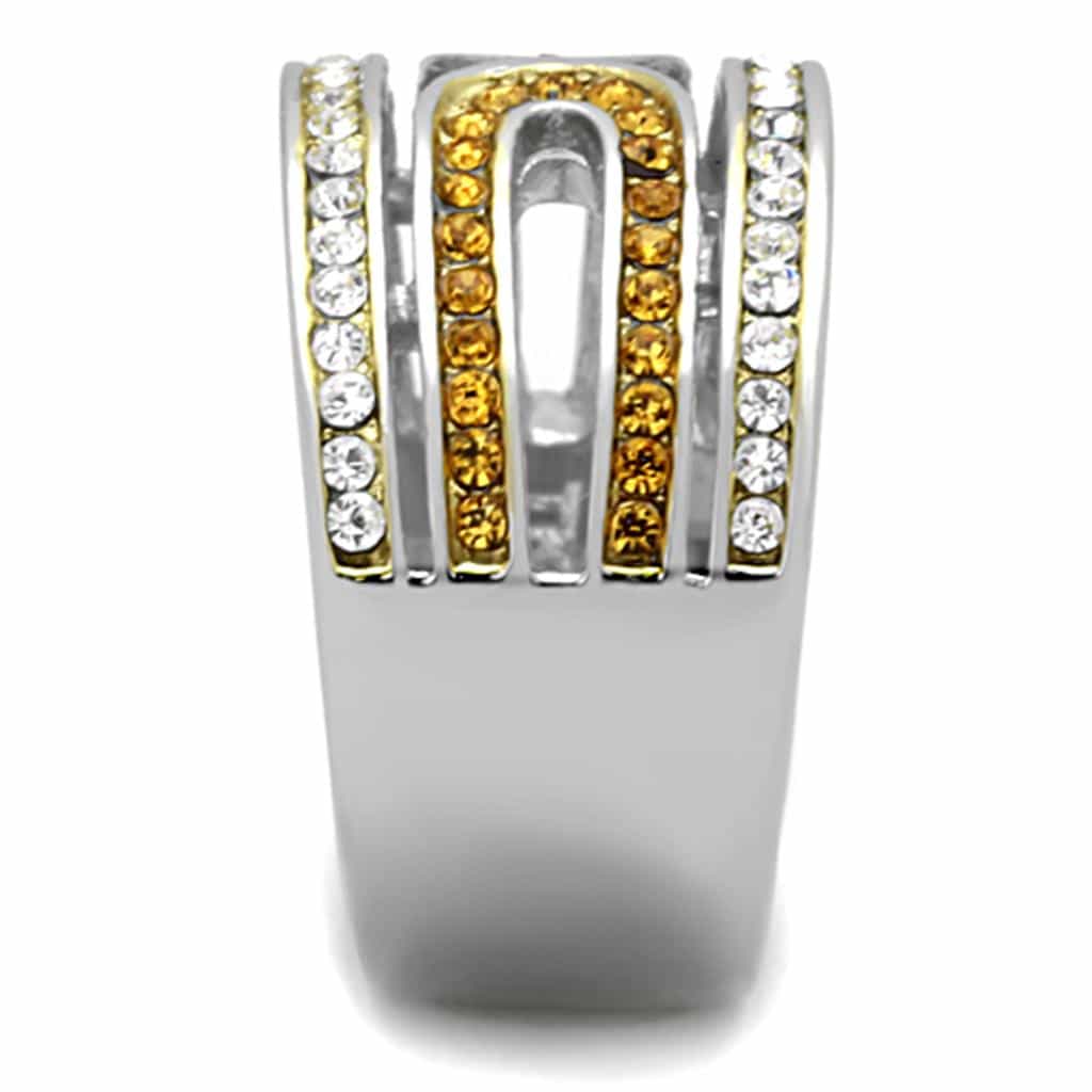 Stainless Steel Topaz Clear Crystal S Wave Wide Band Ring view 4