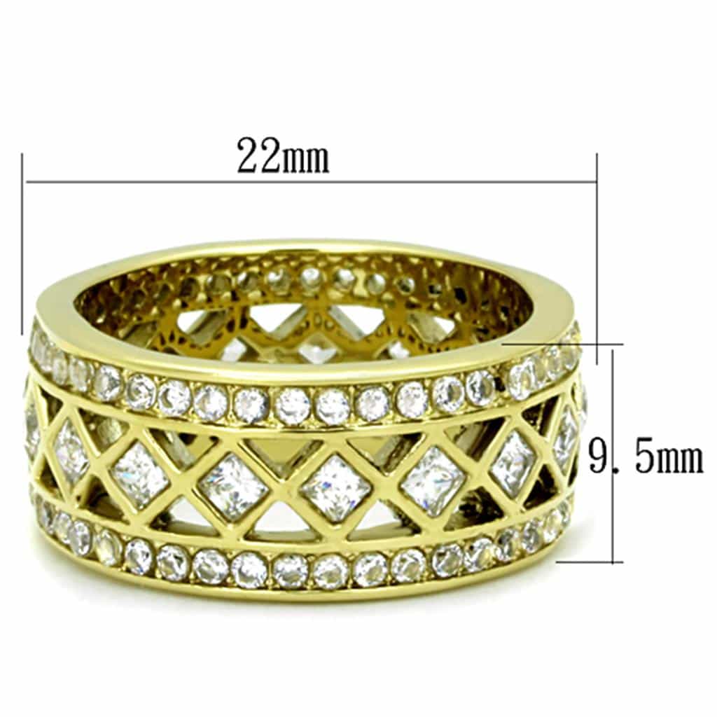 Stainless Steel Gold CZ Lattice Filigree Eternity Band Ring view 6