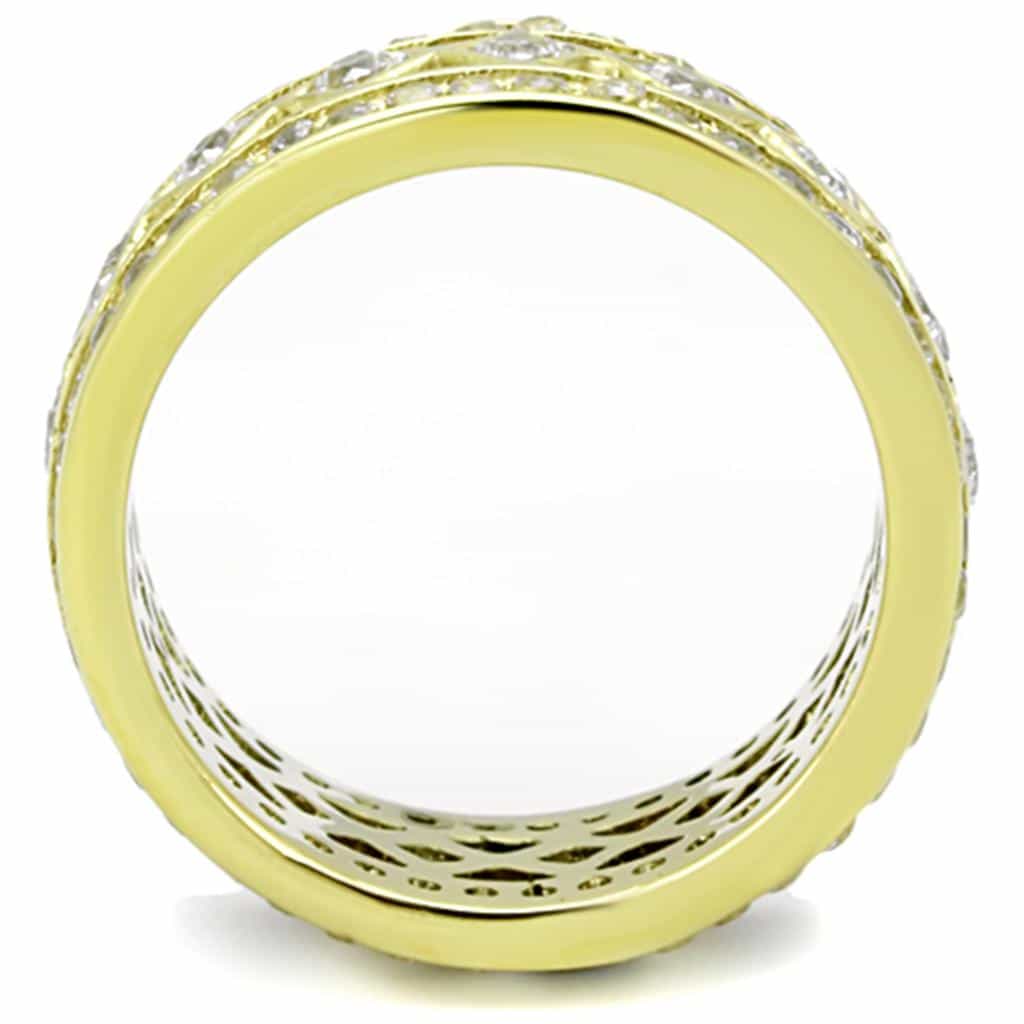 Stainless Steel Gold CZ Lattice Filigree Eternity Band Ring view 7
