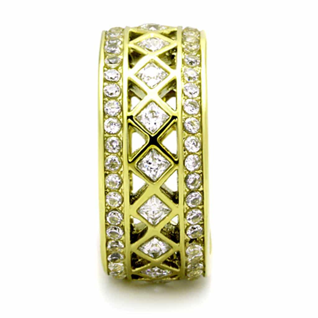 Stainless Steel Gold CZ Lattice Filigree Eternity Band Ring view 8