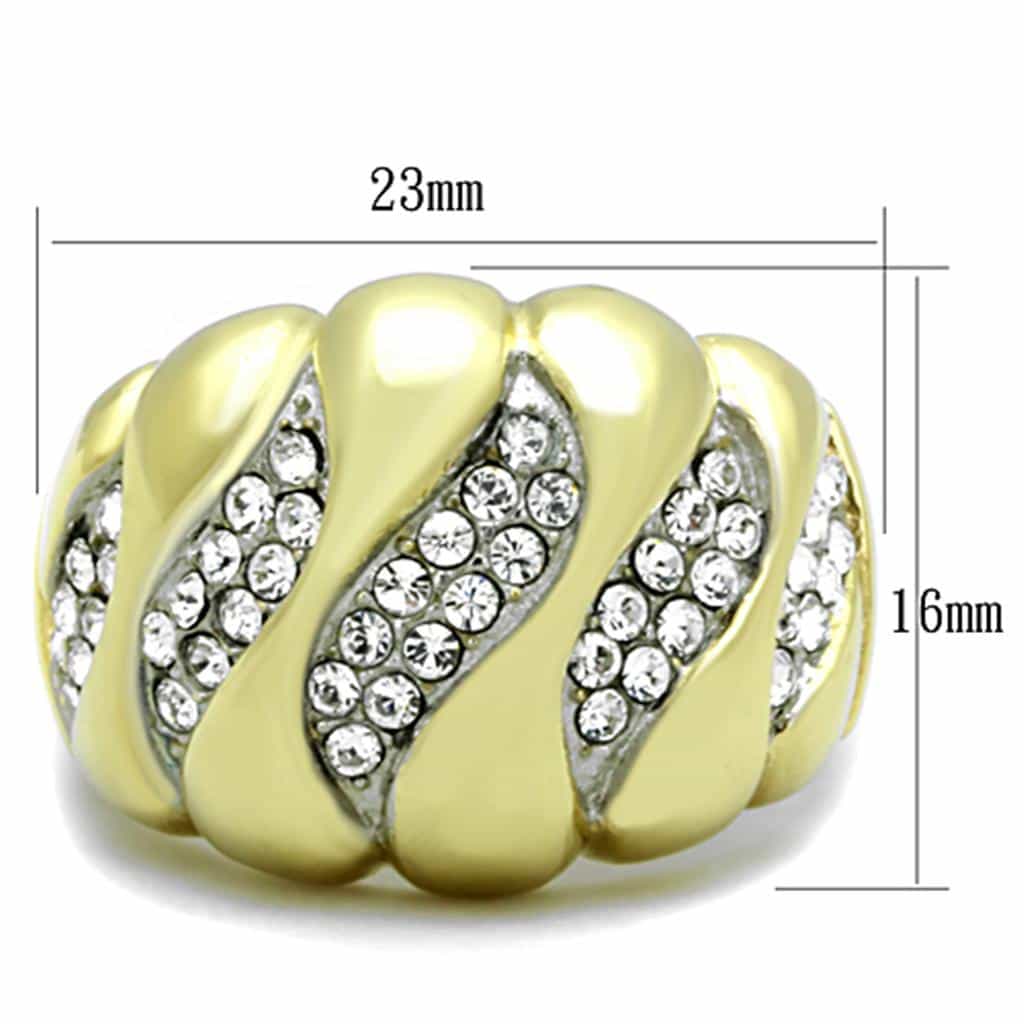 Stainless Steel Gold CZ Pave Swirl Twisted Dome Ring view 6