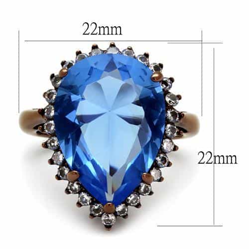 Stainless Steel Blue Sapphire Pear Halo Cocktail Ring view 2