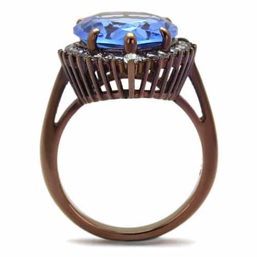 Stainless Steel Blue Sapphire Pear Halo Cocktail Ring view 7