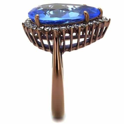 Stainless Steel Blue Sapphire Pear Halo Cocktail Ring view 4
