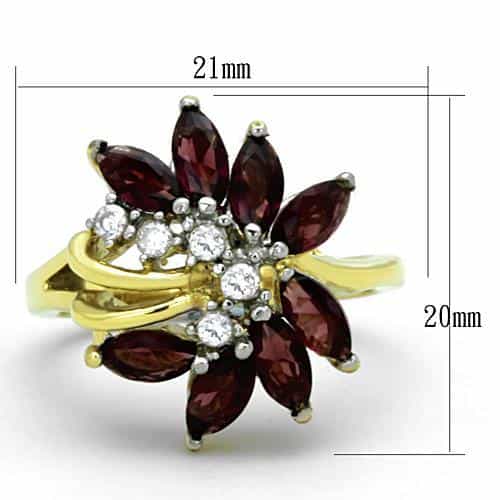 Stainless Steel Gold Garnet Marquise Pear Flower Cluster Ring view 6