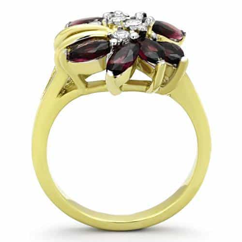 Stainless Steel Gold Garnet Marquise Pear Flower Cluster Ring view 7