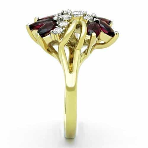 Stainless Steel Gold Garnet Marquise Pear Flower Cluster Ring view 4