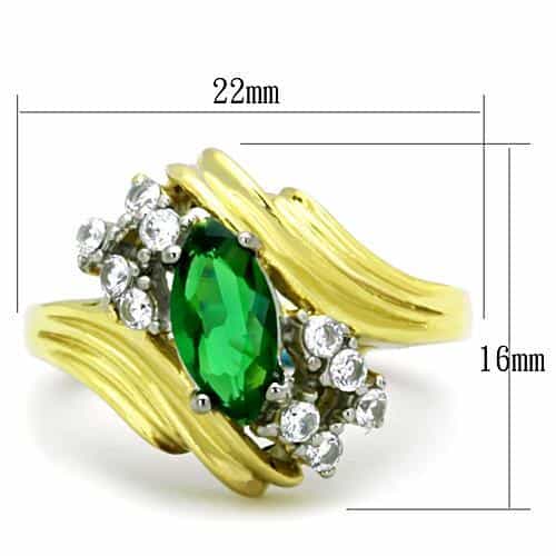 Stainless Steel Gold Emerald Marquise CZ Halo Wave Bypass Ring view 2