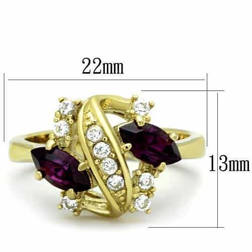 Stainless Steel Gold Amethyst Marquise CZ Cluster Bypass Ring view 6