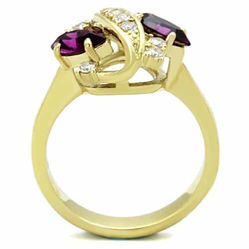 Stainless Steel Gold Amethyst Marquise CZ Cluster Bypass Ring view 7