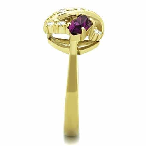 Stainless Steel Gold Amethyst Marquise CZ Cluster Bypass Ring view 8