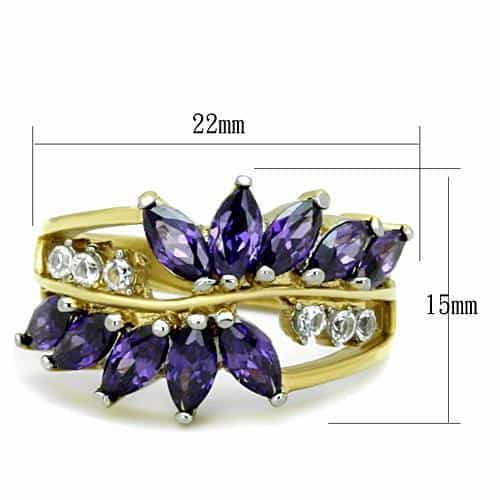 Stainless Steel Gold Purple Marquise Flower CZ Cluster Ring view 2