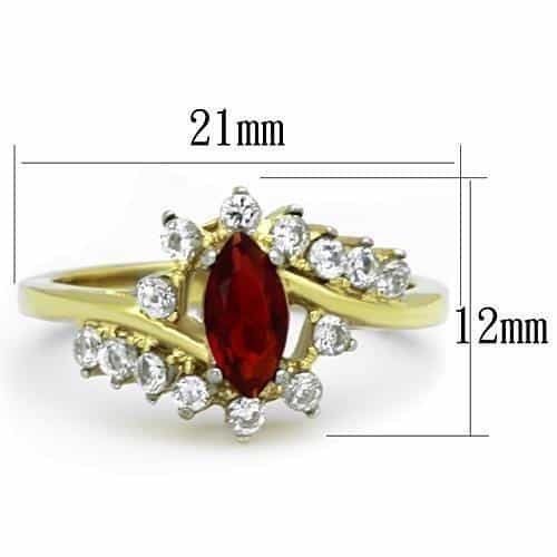 Stainless Steel Gold Red Ruby Marquise CZ Halo Ring view 6