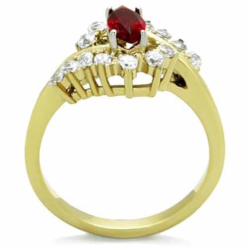 Stainless Steel Gold Red Ruby Marquise CZ Halo Ring view 3