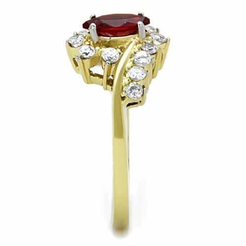 Stainless Steel Gold Red Ruby Marquise CZ Halo Ring view 4