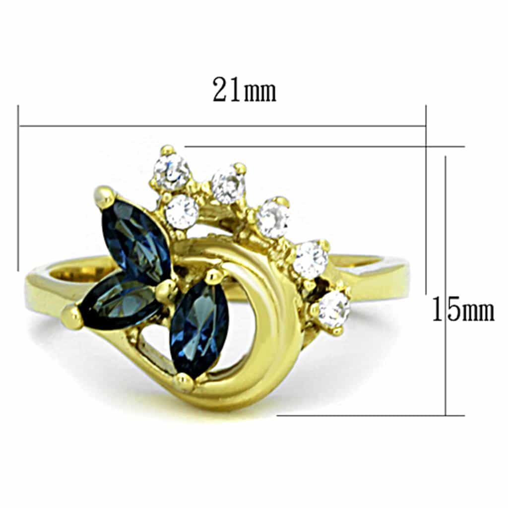 Stainless Steel Gold Blue Sapphire Marquise Swirl Cluster Ring view 2