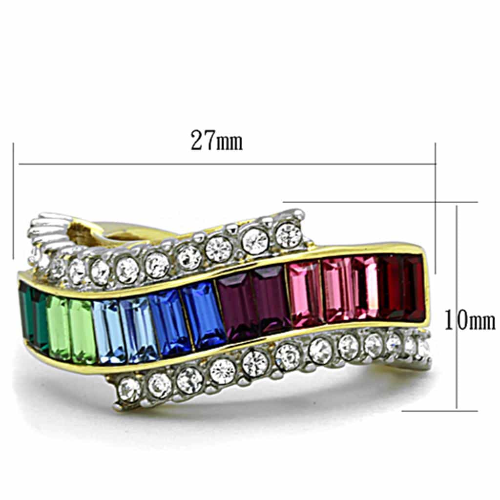 Stainless Steel Gold Rainbow Baguette CZ Border Curved Ring view 6