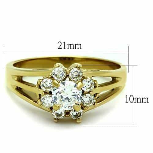 Stainless Steel Gold CZ Round Flower Cluster Split Ring view 6