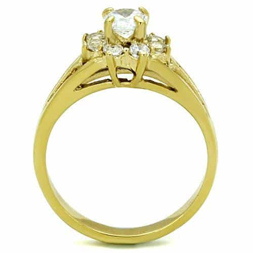 Stainless Steel Gold CZ Round Flower Cluster Split Ring view 3