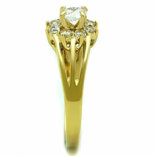 Stainless Steel Gold CZ Round Flower Cluster Split Ring view 8