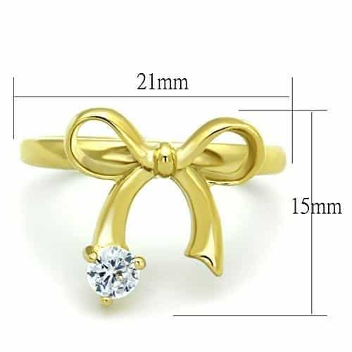 Stainless Steel Gold CZ Bow Ribbon Solitaire Ring view 6