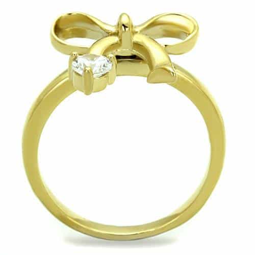 Stainless Steel Gold CZ Bow Ribbon Solitaire Ring view 7