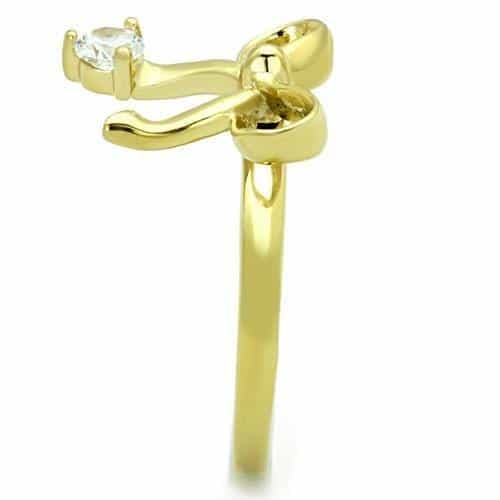 Stainless Steel Gold CZ Bow Ribbon Solitaire Ring view 8