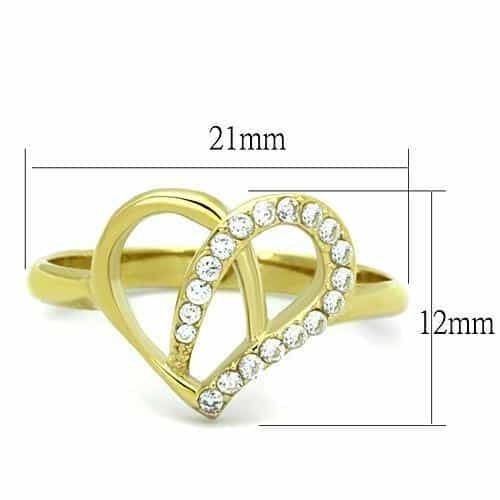 Stainless Steel Gold CZ Pave Open Heart Ring view 6