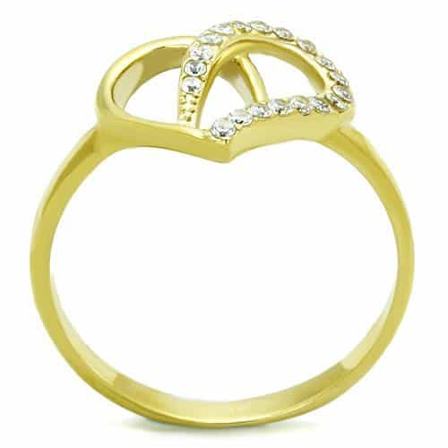 Stainless Steel Gold CZ Pave Open Heart Ring view 3
