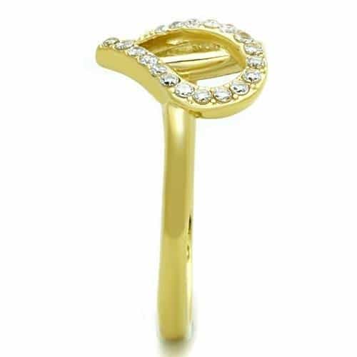 Stainless Steel Gold CZ Pave Open Heart Ring view 4