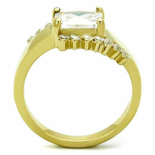 Stainless Steel Gold CZ Princess Round Side Wide Split Ring view 7