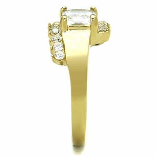 Stainless Steel Gold CZ Princess Round Side Wide Split Ring view 8