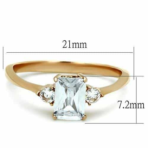 Stainless Steel Rose Gold CZ Emerald Cut Side Stone Ring view 6