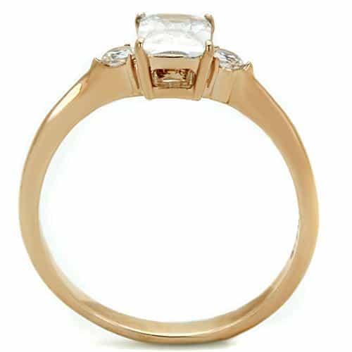 Stainless Steel Rose Gold CZ Emerald Cut Side Stone Ring view 7