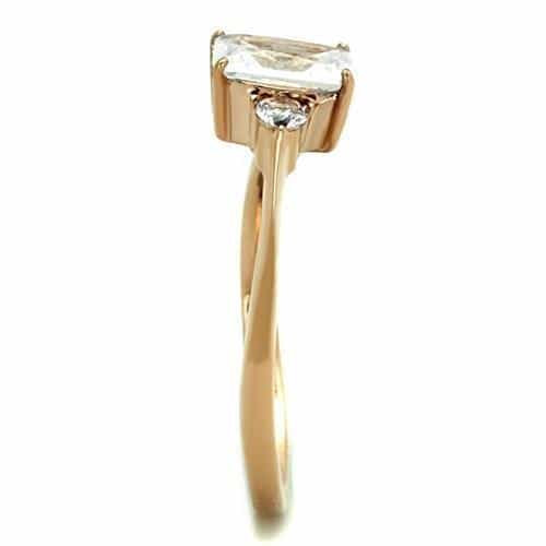 Stainless Steel Rose Gold CZ Emerald Cut Side Stone Ring view 8