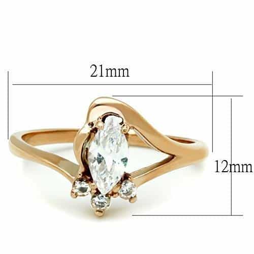 Stainless Steel Rose Gold CZ Marquise Round Cluster Bypass Ring view 6