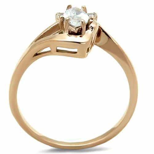 Stainless Steel Rose Gold CZ Marquise Round Cluster Bypass Ring view 3