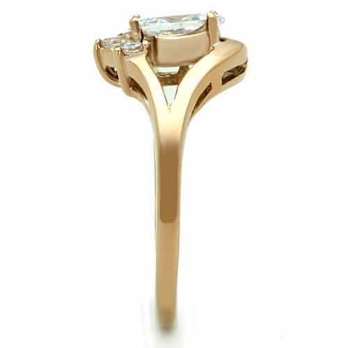 Stainless Steel Rose Gold CZ Marquise Round Cluster Bypass Ring view 4