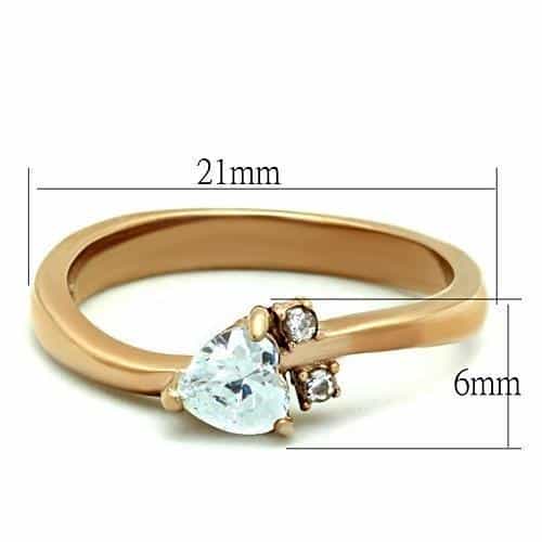 Stainless Steel Rose Gold CZ Pear Solitaire Side Stone Ring view 2