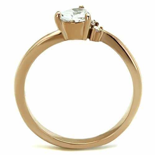 Stainless Steel Rose Gold CZ Pear Solitaire Side Stone Ring view 7