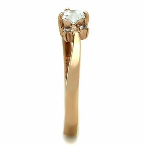 Stainless Steel Rose Gold CZ Pear Solitaire Side Stone Ring view 8