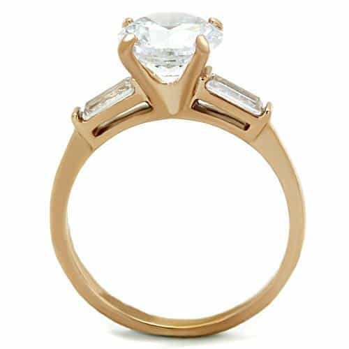 Stainless Steel Rose Gold CZ Round Baguette Accent Ring view 7