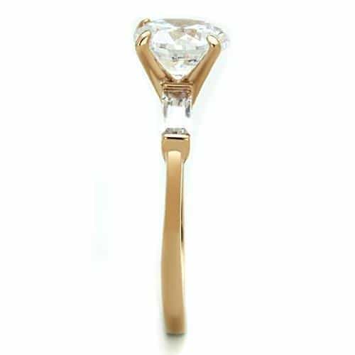 Stainless Steel Rose Gold CZ Round Baguette Accent Ring view 4