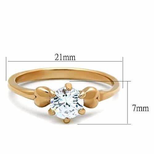 Stainless Steel Rose Gold CZ Round Six Prong Classic Ring view 6