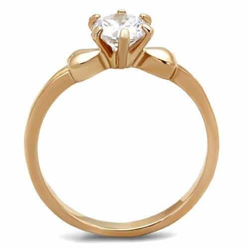 Stainless Steel Rose Gold CZ Round Six Prong Classic Ring view 7