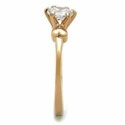 Stainless Steel Rose Gold CZ Round Six Prong Classic Ring view 8