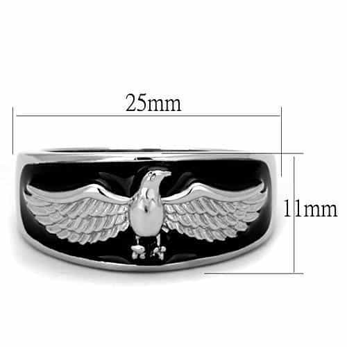 Stainless Steel Eagle Wings Black Enamel Mens Band Ring view 6