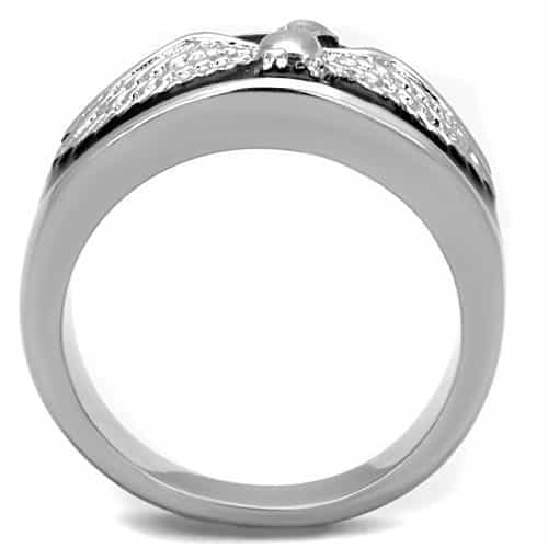 Stainless Steel Eagle Wings Black Enamel Mens Band Ring view 3