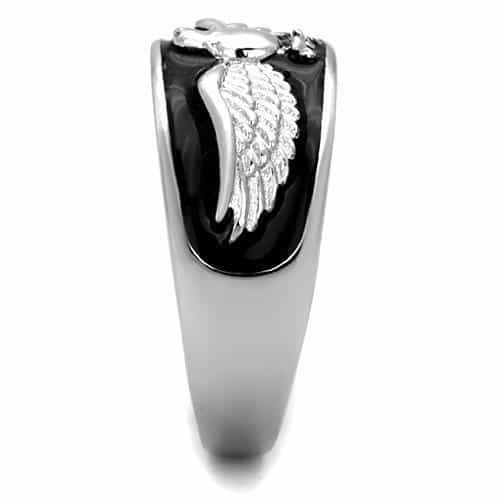 Stainless Steel Eagle Wings Black Enamel Mens Band Ring view 4