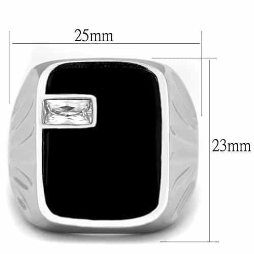 Stainless Steel Black Onyx Square CZ Baguette Mens Signet Ring view 6